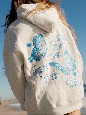 Pink Palm Puff “To Live for the Hope of It All” hoodie - gray/blue - size XXS